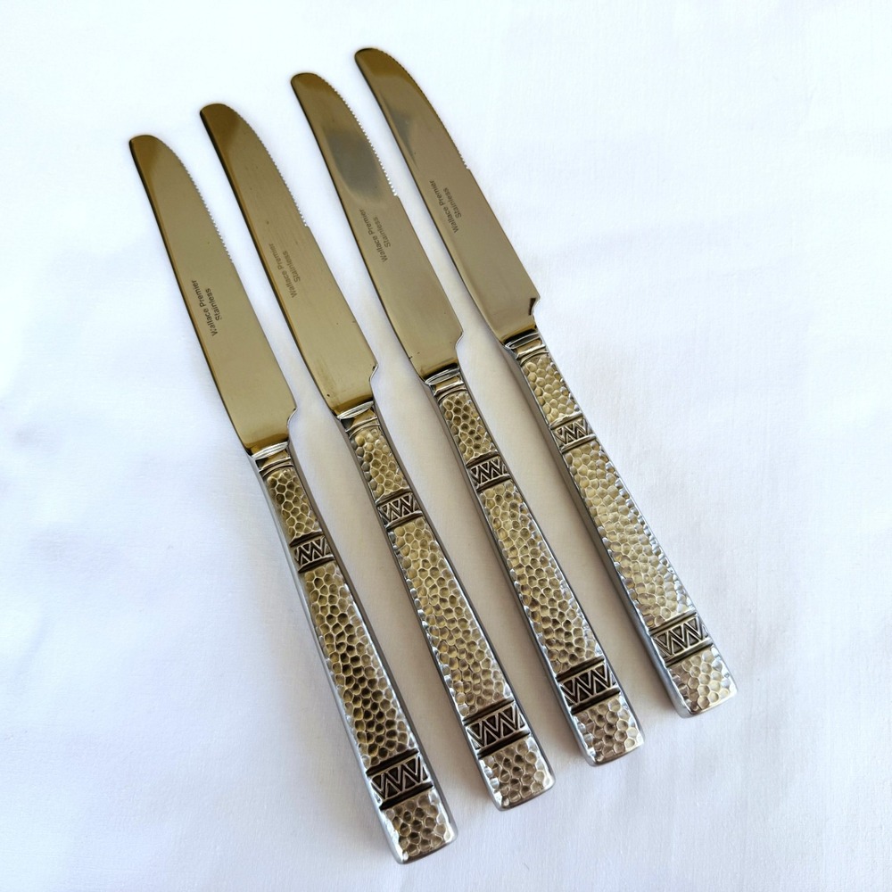 Wallace CHEYENNE Stainless 18/10 Hammered Handle Dinner Knives x4